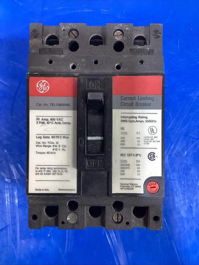 Used LOT OF 2 GE CIRCUIT BREAKER TEY120 20 AMP 1-POLE 277 VAC HID HACR TEY M-1068