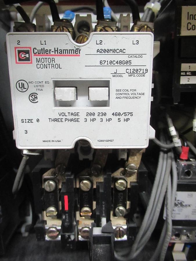 Used CUTLER HAMMER MOTOR STARTER CONTROL BUCKET MODEL: 2100 12" NEMA SIZE 0 30 AMP
