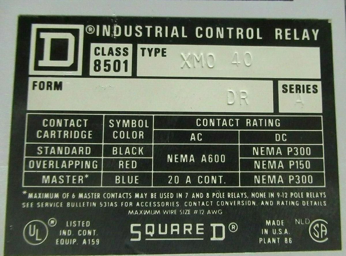 Used SQUARE D INDUSTRIAL CONTROL RELAY 8501 XMO-40 **WARRANTY INCLUDED**