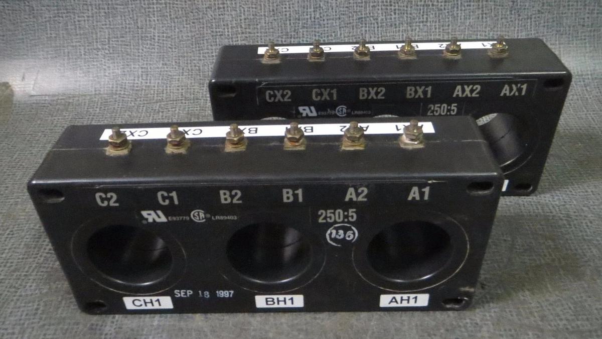 Used CUTLER HAMMER CURRENT TRANSFORMER (1) 250:5A 50-400 Hz # 2092A37H04 # 3P81-251