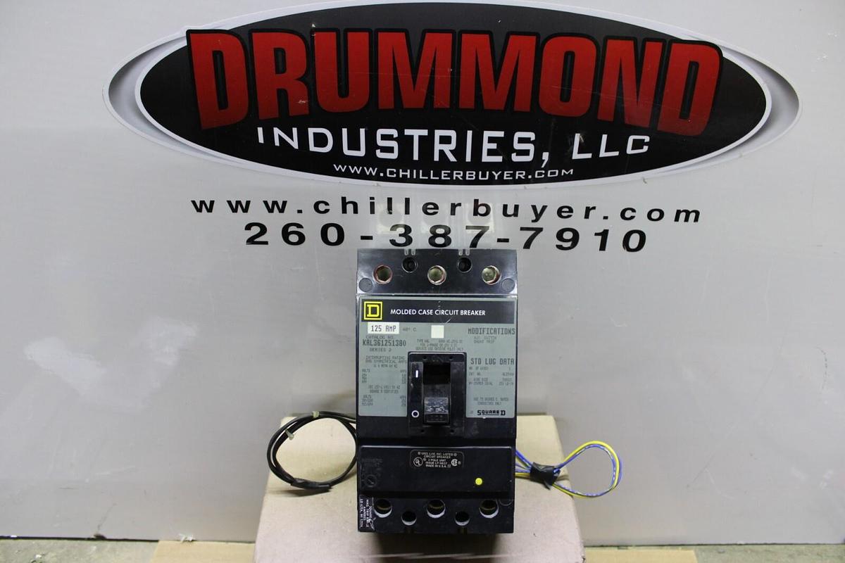 Used SQUARE D CIRCUIT BREAKER KAL361251380 125 AMP 600V 3-POLE W/ AUXILIARY & SHUNT