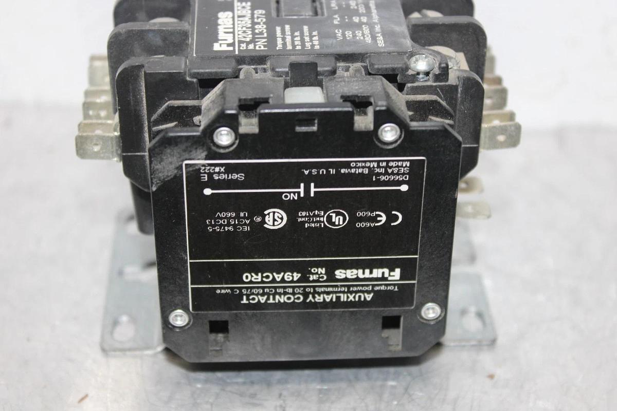 Used FURNAS CONTACTOR 42CF35AJBCE L38-579 600 VAC 40 AMP 20 HP COIL: 24 VOLT