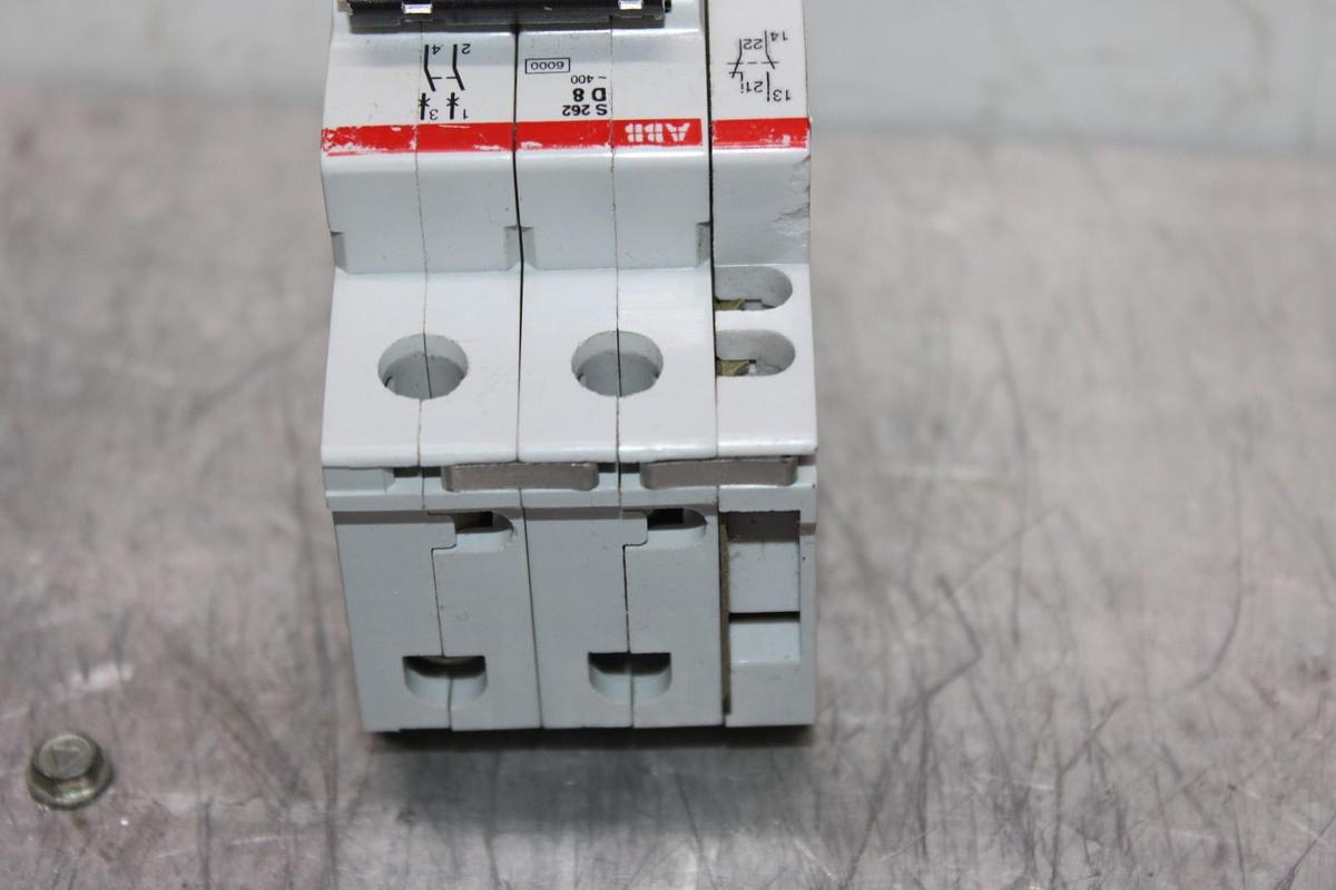 Used ABB CIRCUIT BREAKER S-262-D-8 400 VAC 8 AMP 2-POLE W/ AUXILIARY CONTACT