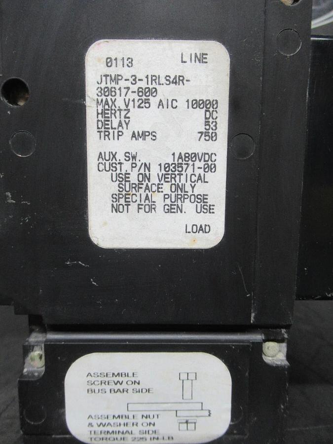 Used AIRPAX BREAKER JTMP-3-1RLS4R-30617-600 750 AMP TRIP 120 VAC L-5460 **WARRANTY**