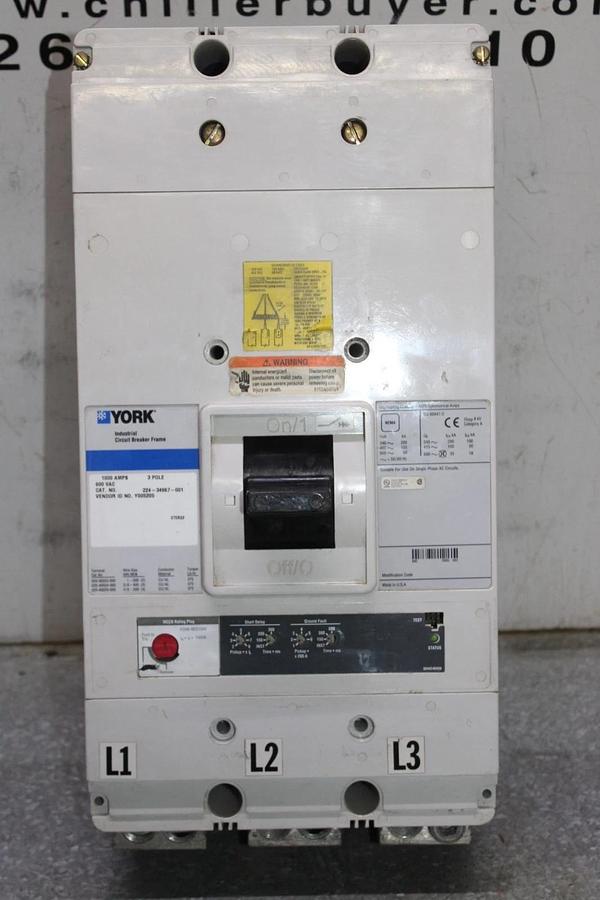 Used YORK / EATON CIRCUIT BREAKER 1000 AMP 600 VAC 3-POLE **WARRANTY INCLUDED**