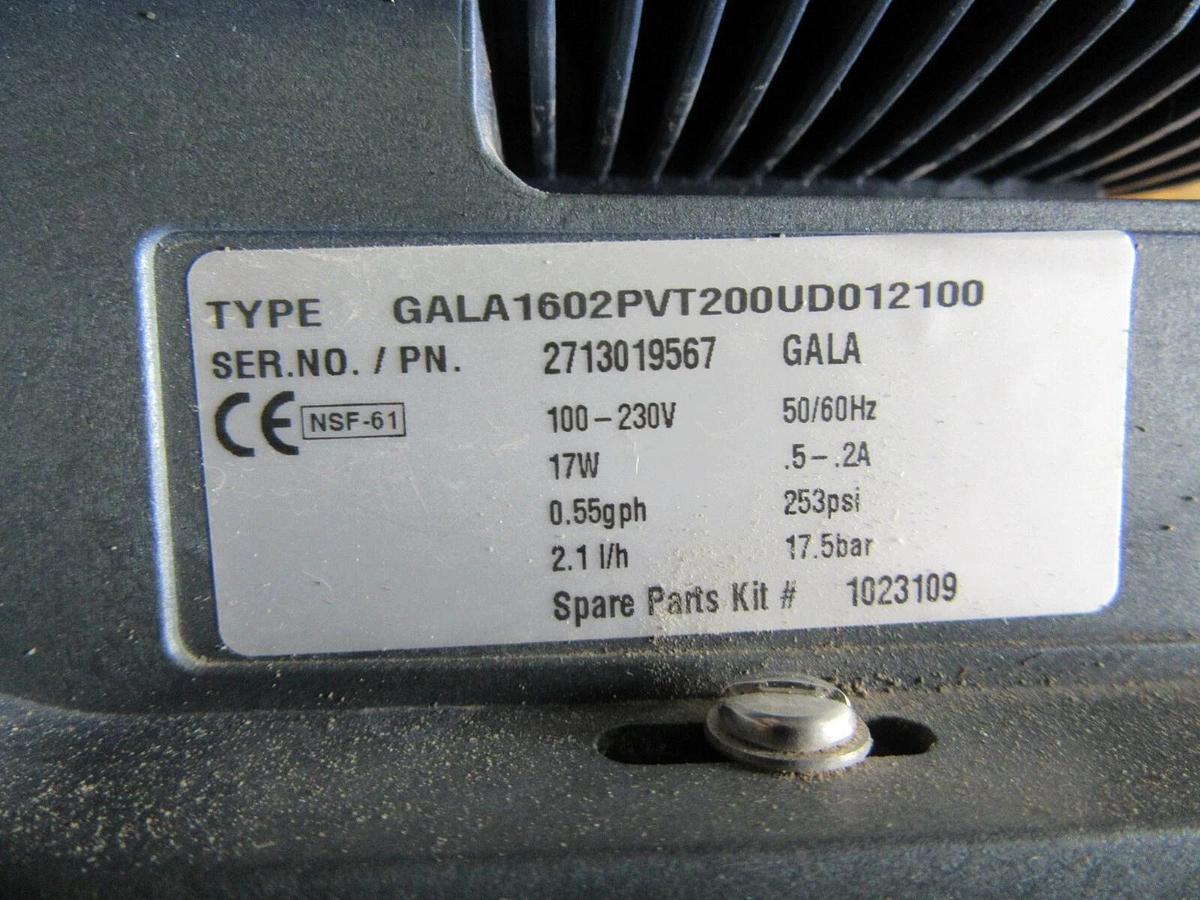 Used PROMINENT FLUID CONTROLS METERING DOSING PUMP GALA1602PVT 17 W 0.55 GPH 2.1 LPH