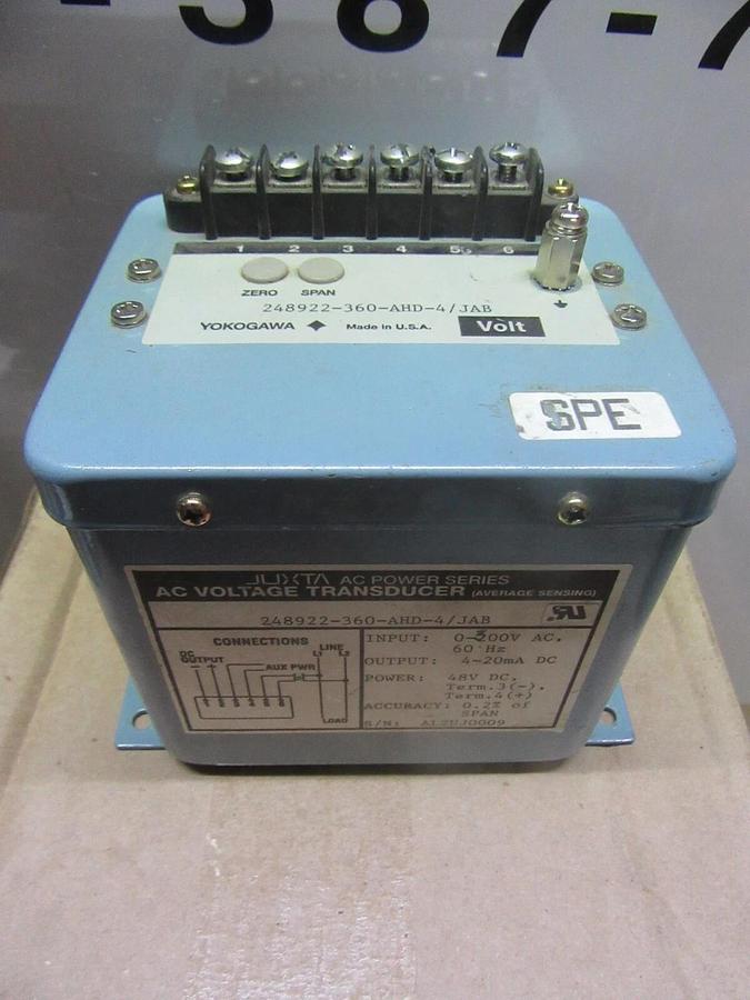 Used YOKOGAWA JUXTA VOLTAGE TRANSDUCER 248922-360-AHD-4/JAB 300 VAC 4-20 mA