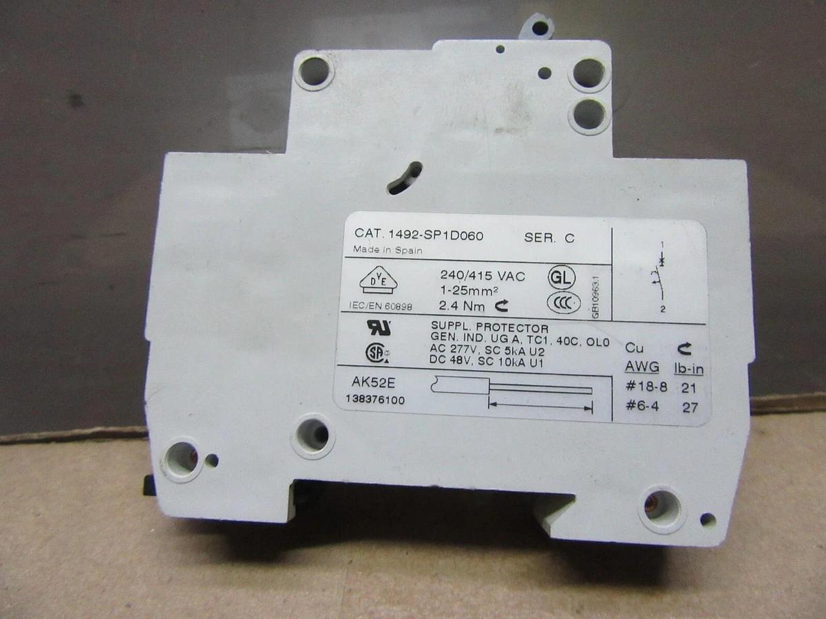 Used ALLEN BRADLEY BREAKER 1492-SP1D060 6 AMP 277 VAC SINGLE POLE **WARRANTY**