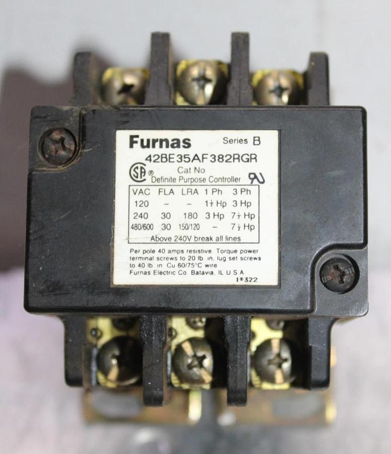 Used FURNAS CONTACTOR 42BE35AF382RGR 30 AMP 600 VAC 7.5 HP 3-POLE COIL: 110/120V