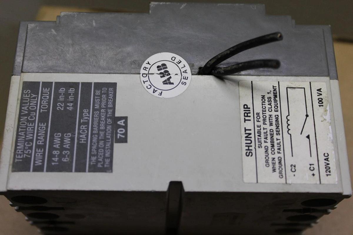 Used ABB CIRCUIT BREAKER SACE S1N 70 AMP 600 VOLT 3-POLE SACE S1