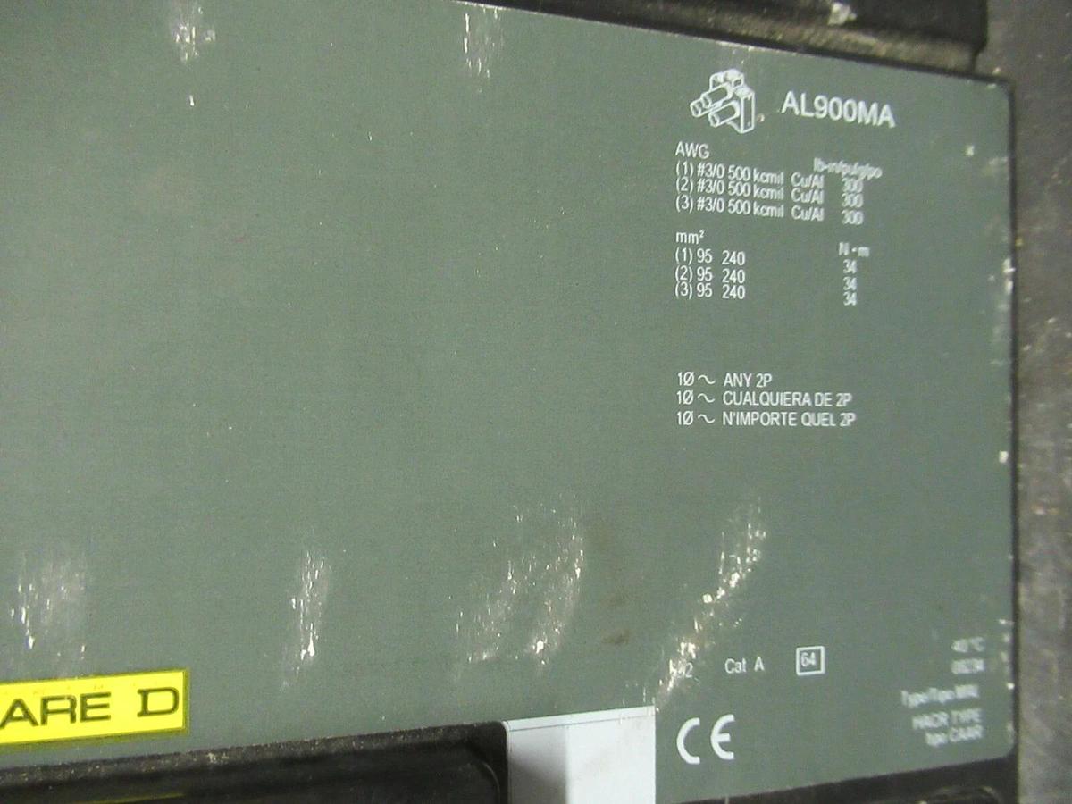 Used SQUARE D CIRCUIT BREAKER MHL3610001212 1000 AMP 600 VAC 3-POLE 3-PHASE