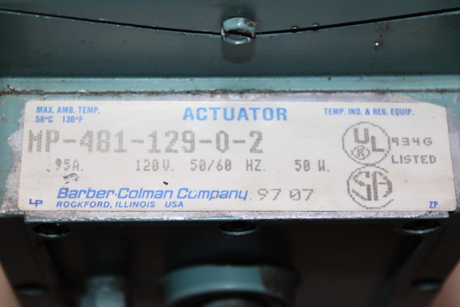 Used BARBER COLEMAN ACTUATOR MP-481-129-0-2 0.95 AMP 120 VOLT 50 WATT