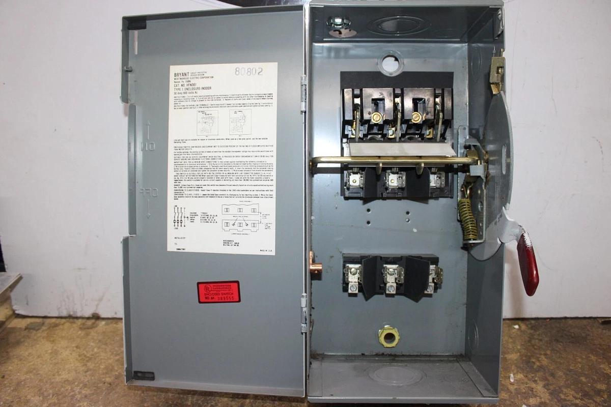 Used WESTINGHOUSE HEAVY DUTY SAFETY DISCONNECT SWITCH HFN361 30 AMP 600 VAC