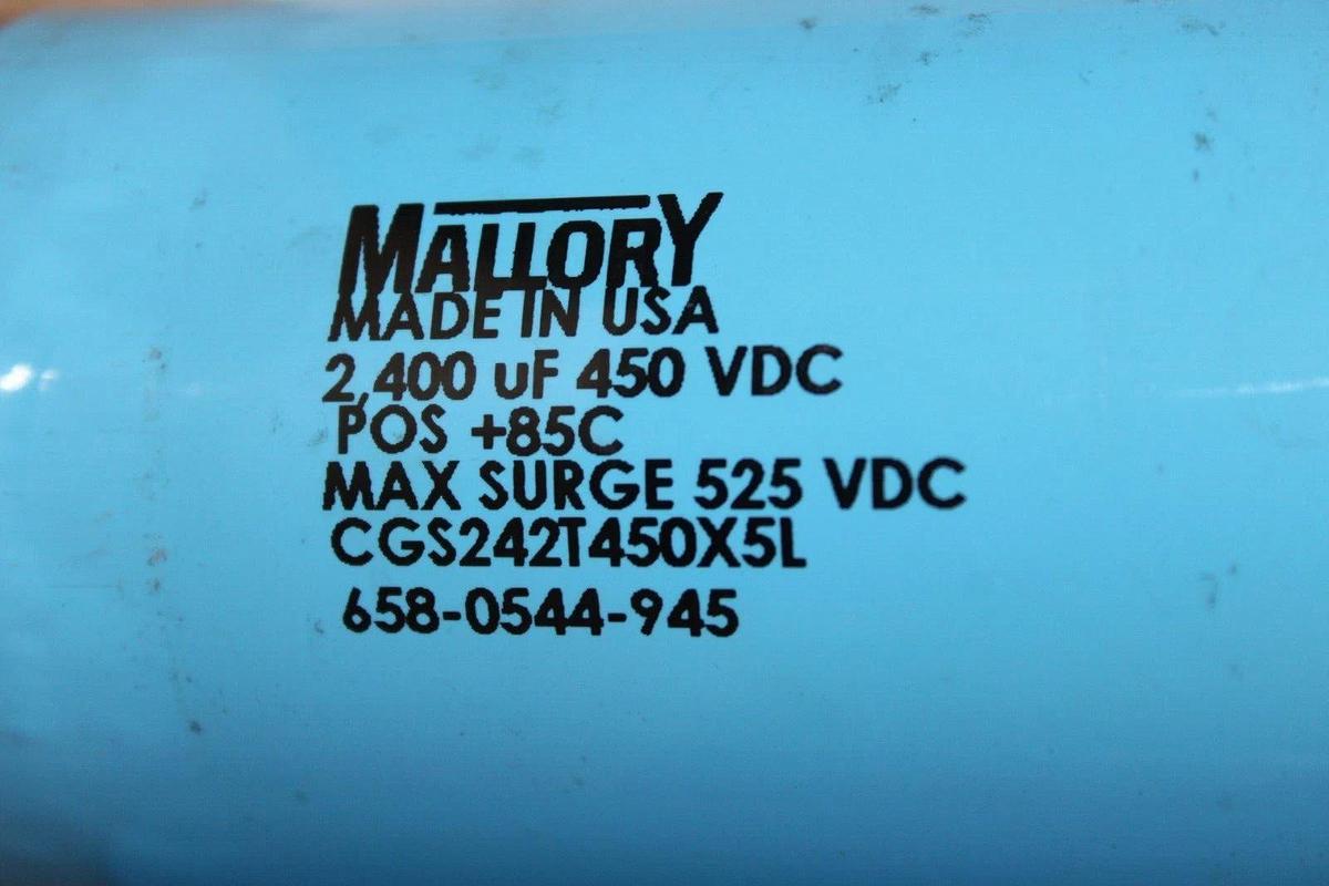 Used LOT OF 2 MALLORY CAPACITOR 2400 uF 450 VDC CGS242T450X5L 658-0544-945 *WARRANTY*