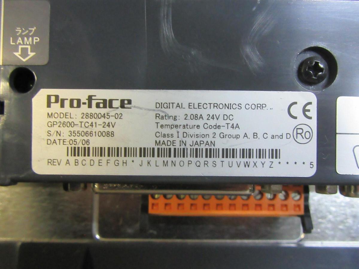 Used PROFACE TOUCH SCREEN OPERATOR INTERFACE 2880045-02 GP2600-TC41-24V 2.08 AMP