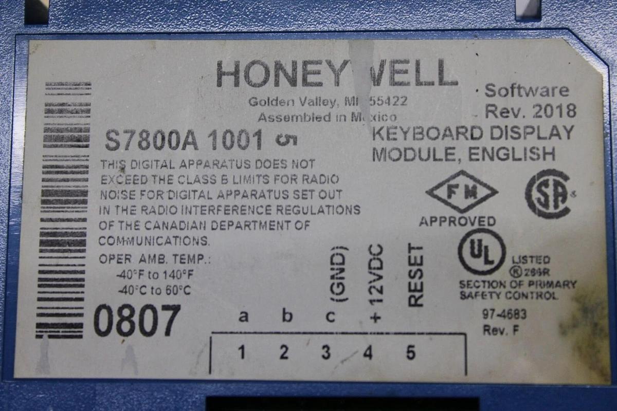 Used HONEYWELL RECTIFICATION FLAME AMPLIFIER RM7890-A-1015 W/ S7800-A-1001 REV. 2018