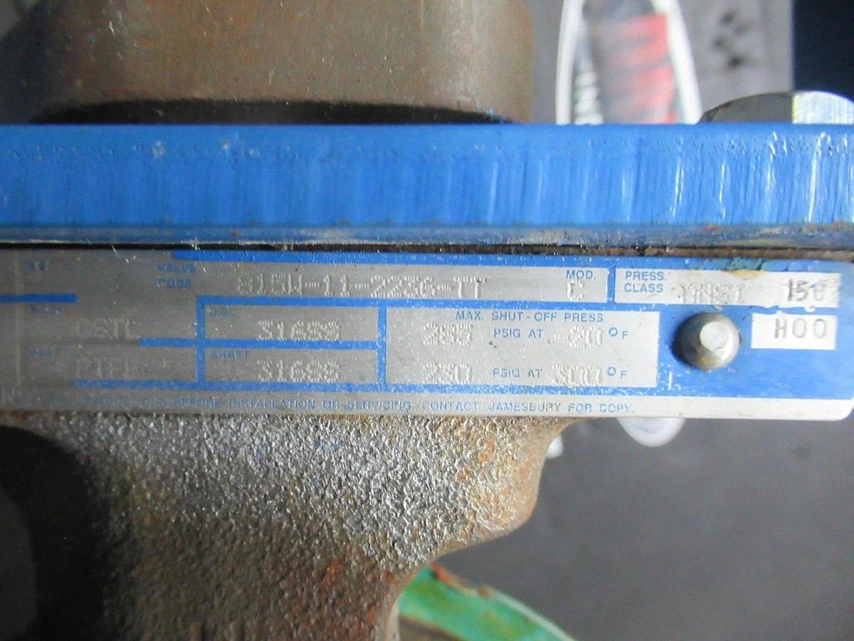 Used JAMESBURY WAFER-SPHERE VALVE 815W-11-2236-TT 230-285 PSIG SIZE 3 **WARRANTY**