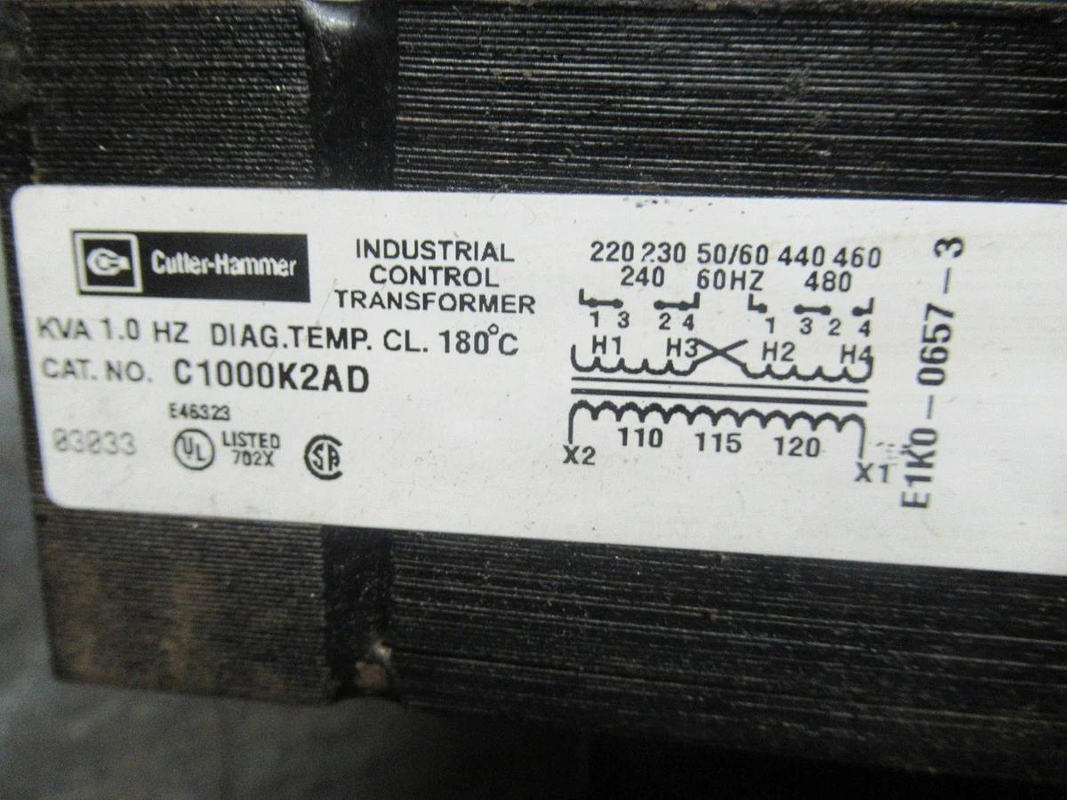 Used CUTLER HAMMER TRANSFORMER 1KVA C1000K2AD 480V 60HZ **WARRANTY INCLUDED**