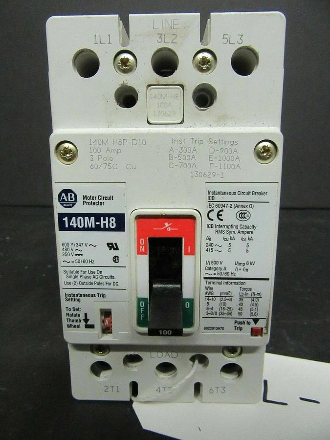 Used 100 AMP ALLEN BRADLEY BREAKER 140M-H8P-D10 3 POLE 480 VAC **WARRANTY**