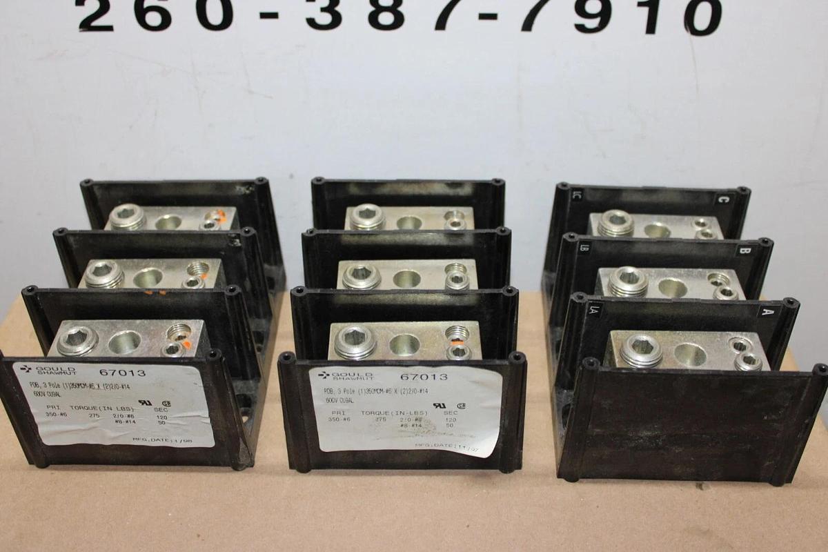 Used LOT OF 3 GOULD SHAWMUT TERMINATION LUG 67013 PDB 3-POLE 600 VOLT **WARRANTY**