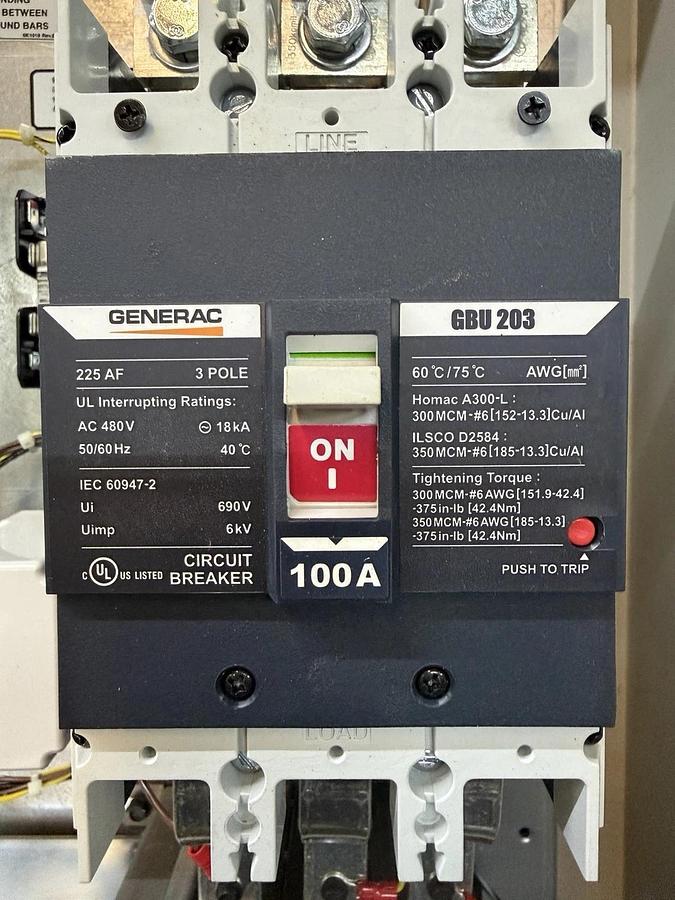 Used GENERAC AUTOMATIC TRANSFER SWITCH RTSW100G3 120/208V 100 AMP 60 HZ **WARRANTY**