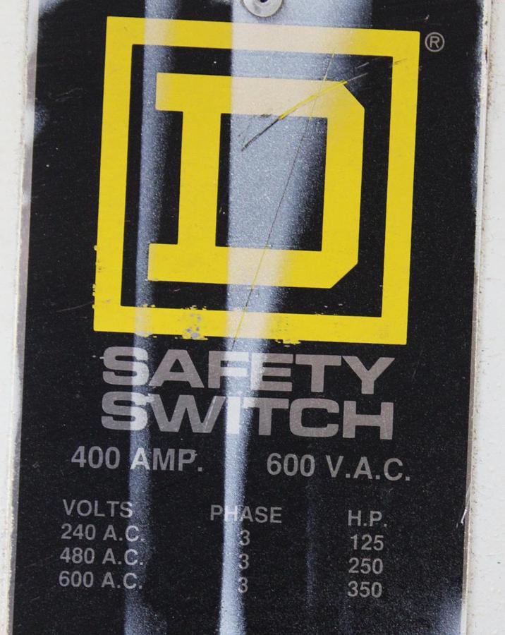 Used SQUARE D HEAVY DUTY DISCONNECT SWITCH HU364 200 AMP 600 VAC TYPE 1
