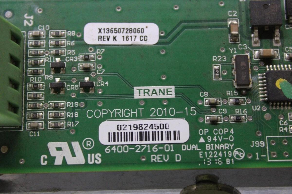 Used TRANE DUAL BINARY CIRCUIT BOARD X13650728060 REV. K 6400-2716-01 REV. D