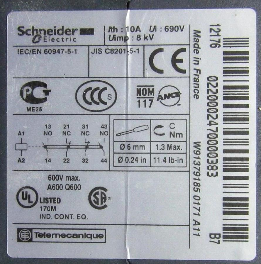 Used LOT OF 3 TELEMECANIQUE RELAY CA2KN-22B7 600 VOLT 10 AMP **WARRANTY**