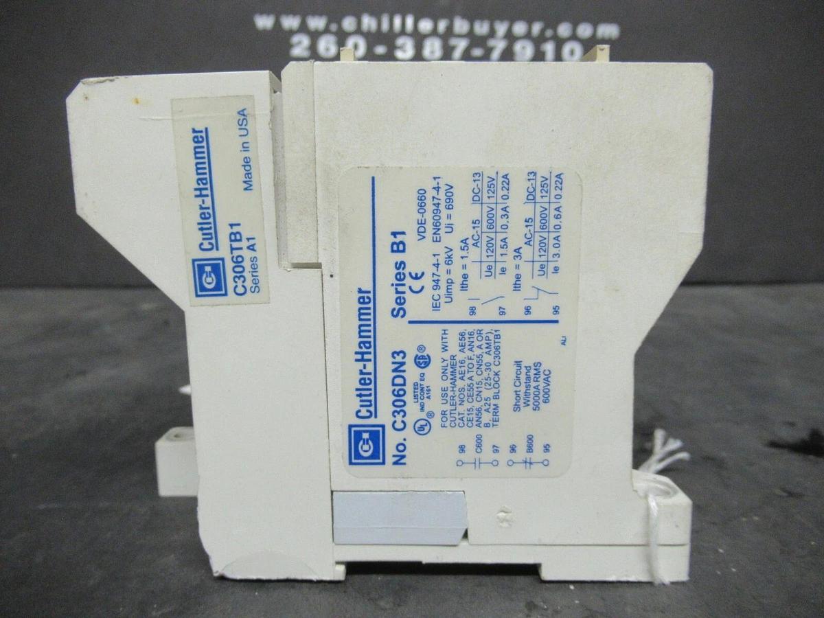 Used CUTLER HAMMER THERMAL OVERLOAD RELAY C306DN3 SER. B1 600 VAC W/ C306TB1 ADAPTER