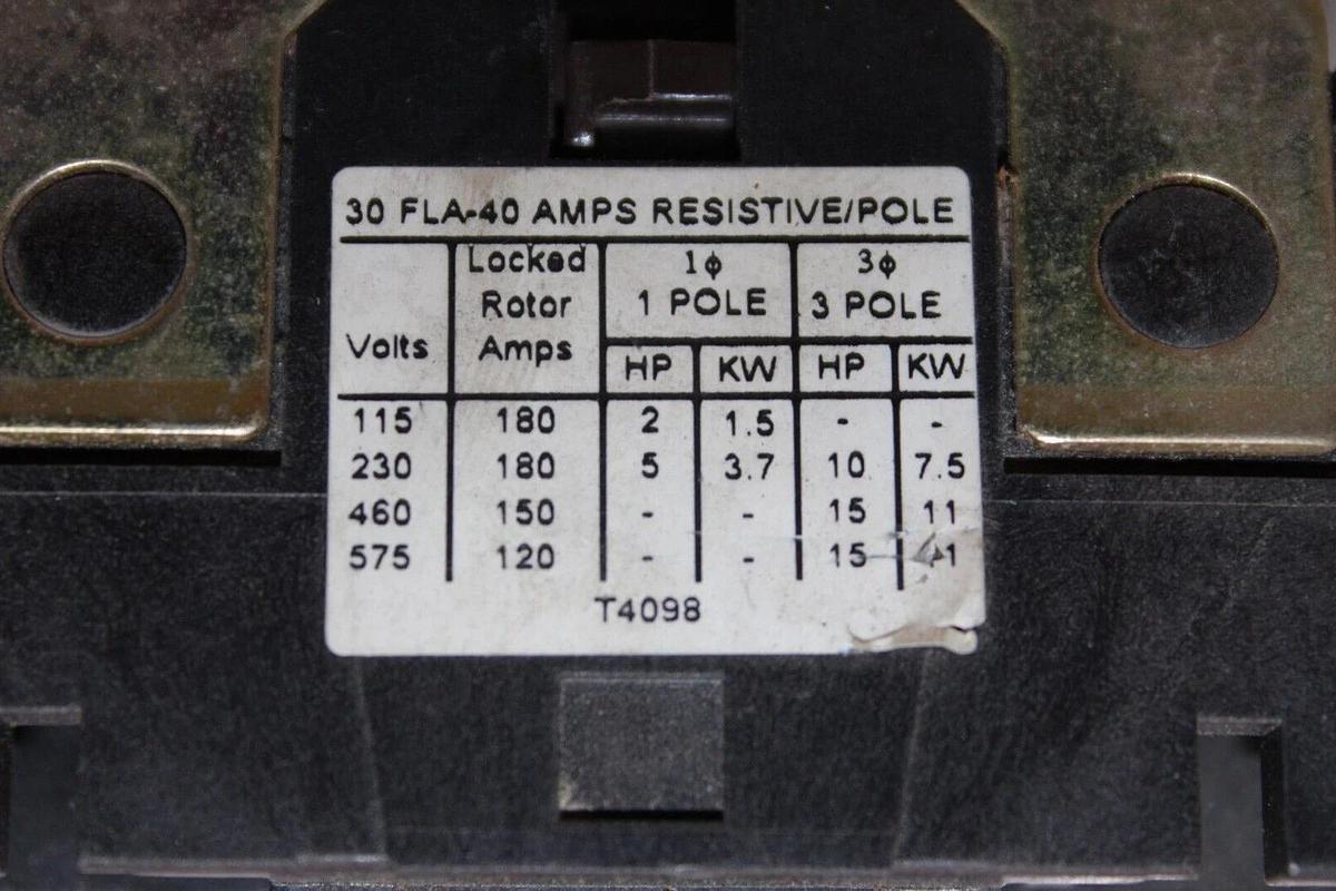 Used CUTLER HAMMER CONTACTOR 30 AMP 600V 3 PHASE 104-120V COIL MODEL: C25DND330 C1