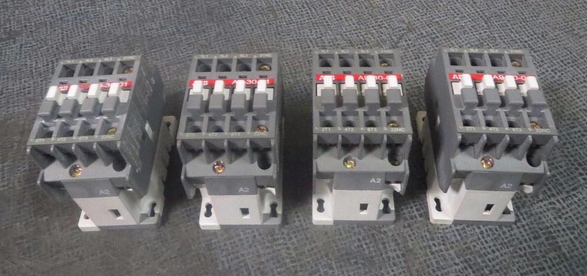 Used LOT OF 4 ABB CONTACTOR 21 AMP 600 VAC 110-120V COIL 7.5 HP  MODEL: A9-30-01