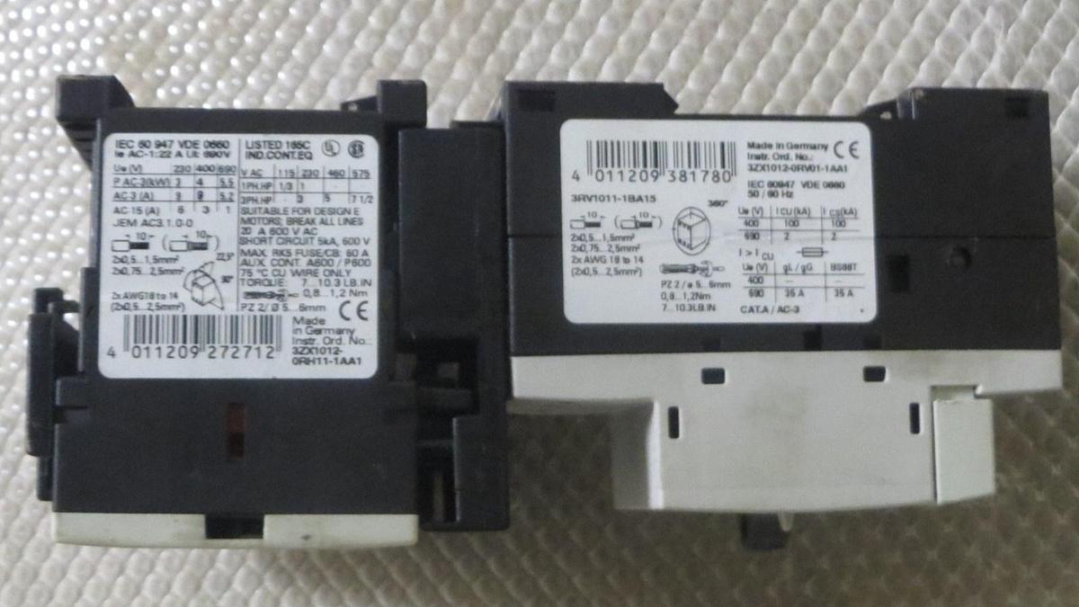 Used SIEMENS SIRIUS MOTOR START SET 1.4-2 AMP # 3RV1011-1BA15 W/ 3RT1016-1BB42 X 2