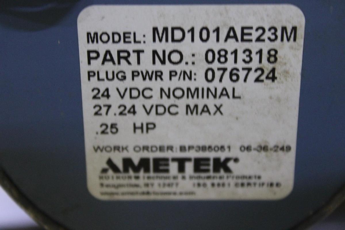 Used AMETEK DURA-TEK 3.0 ROTRON REGENATIVE BLOWER 081318 24 VDC 0.25 HP 6.5A 4000 RPM