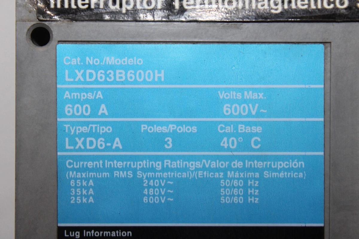 Used SIEMENS SENTRON CIRCUIT BREAKER JXD3B600H 600 AMP 600 VAC 3-POLE JXD6-A