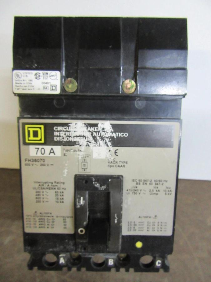 Used SQUARE D I-LINE BREAKER FH36070 3-POLE 70 AMP 600 VAC W/ LUGS **WARRANTY**