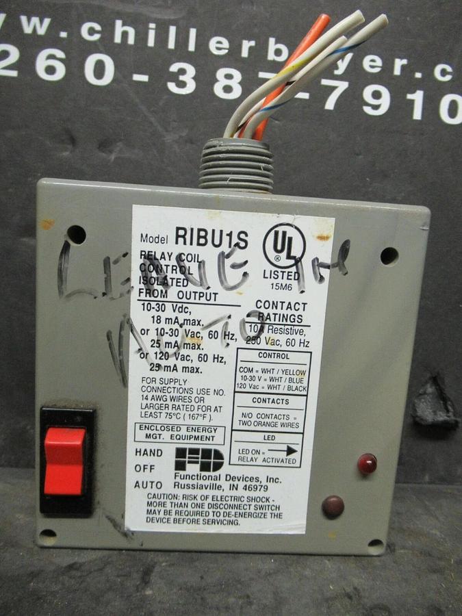 Used FUNCTIONAL DEVICES RIBU1S ENCLOSED PILOT RELAY 10 - 30 VDC / 120 VAC