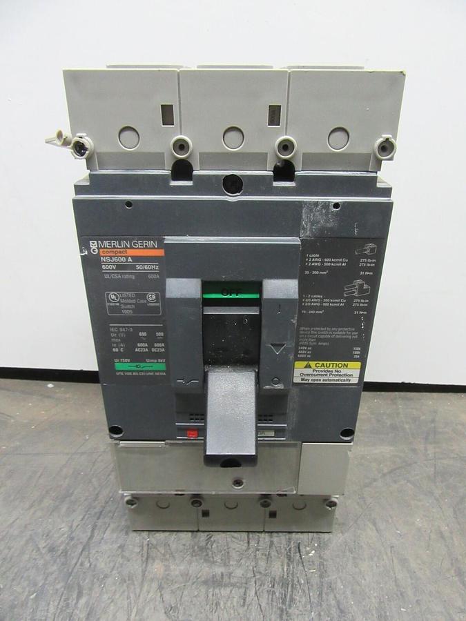 Used MERLIN GERIN MOLDED CASE SWITCH NSJ600A 600 AMP 600 VOLT 50/60 HZ **WARRANTY**