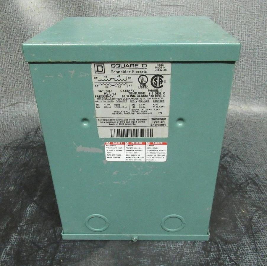 Used SQUARE D TRANSFORMER C1.5S1FY KVA: 1.5 240X480 VAC 120/240 V *WARRANTY INCLUDED*