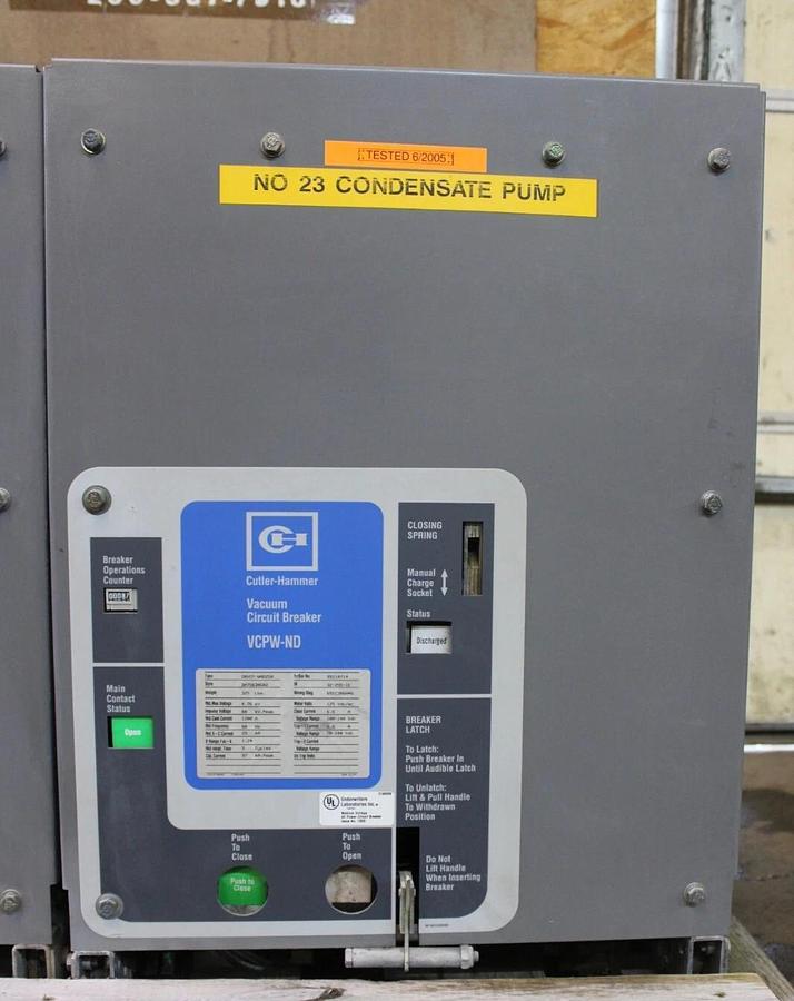 Used CUTLER-HAMMER VACUUM CIRCUIT BREAKER 50VCP-WND250 1200 AMP 5KV VCPW-ND