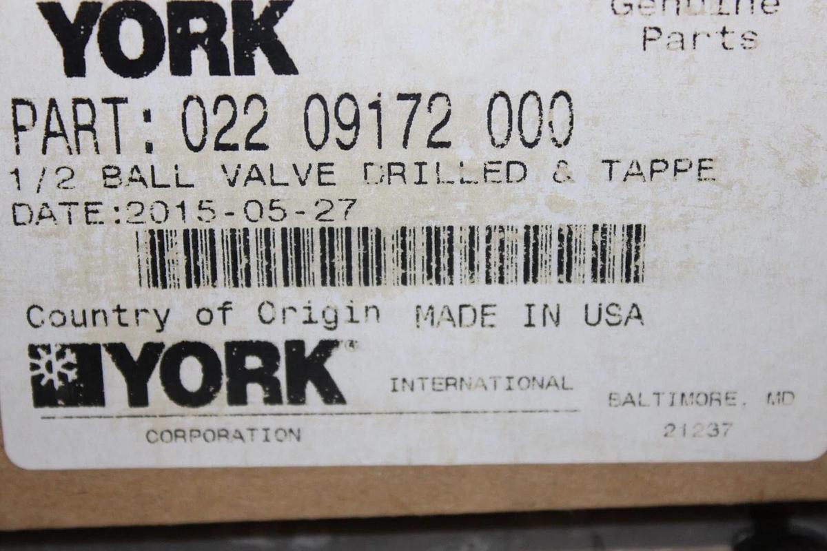 YORK 1/2" BALL VALVE 022-09172-000 F-36700 700 PSI 48 BAR *WARRANTY*