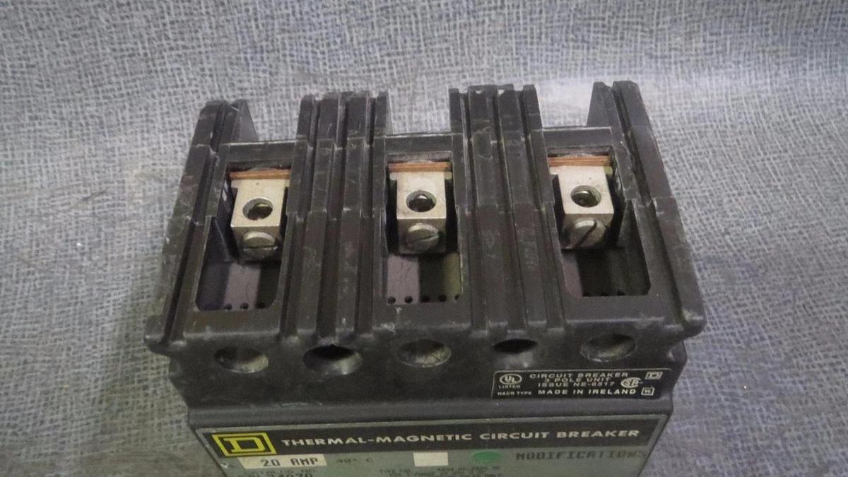 Used SQUARE D CIRCUIT BREAKER FAL34020 20 AMP 480 VAC 3-POLE 3-PHASE