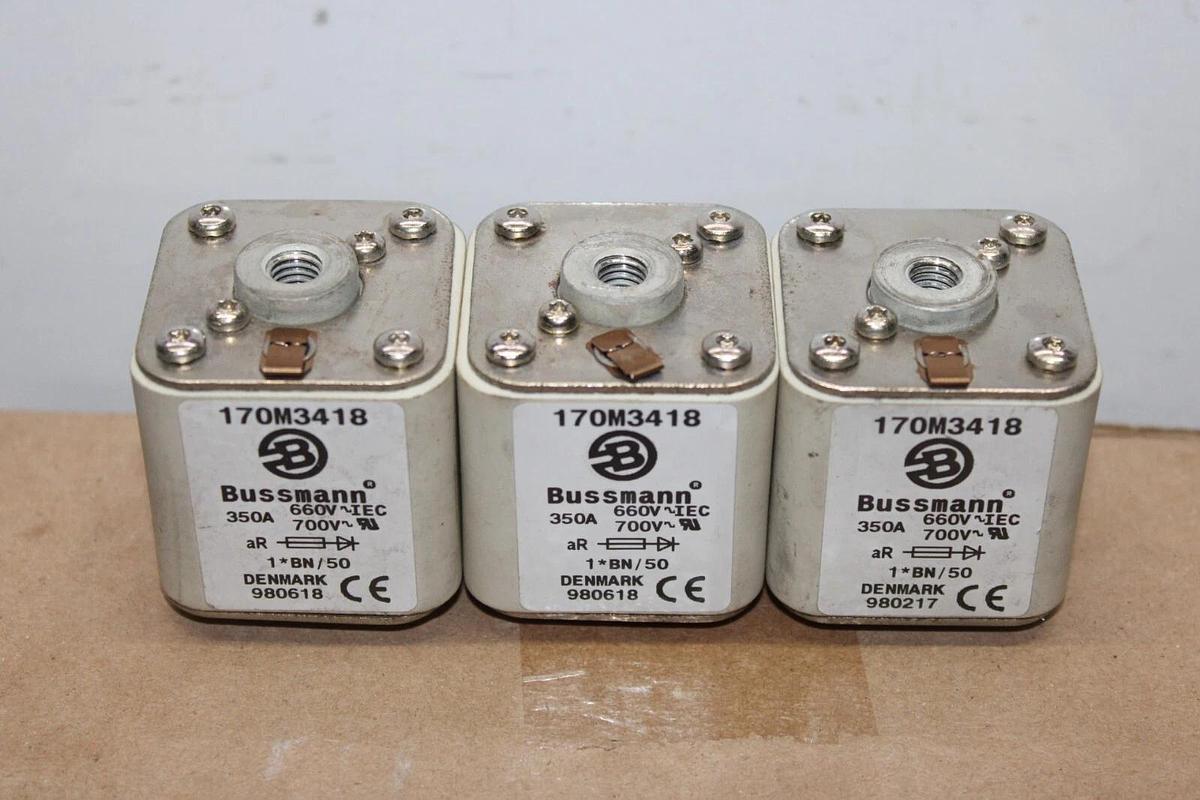 Used LOT OF 3 BUSSMANN SQUARE BODY FUSE 170M3418 350 AMP 700 VAC **WARRANTY**