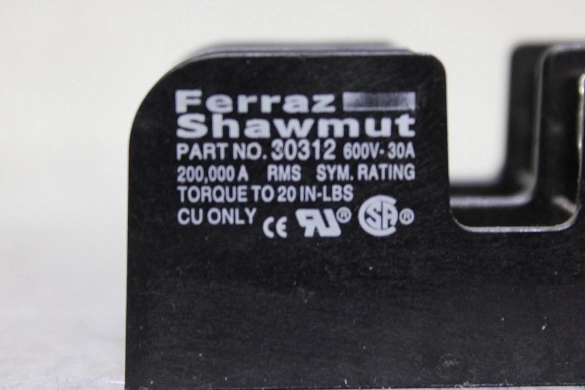 Used FERRAZ SHAWMUT FUSE LUG 30312 600 VAC 30 AMP 2-POLE COPPER ONLY *WARRANTY*