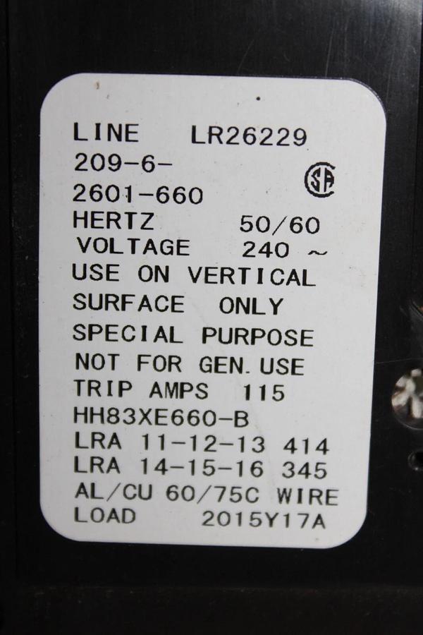 Used AIRPAX BREAKER 209-6-2601-660 6-POLE 240 VAC 115 AMP HH83XE660-B