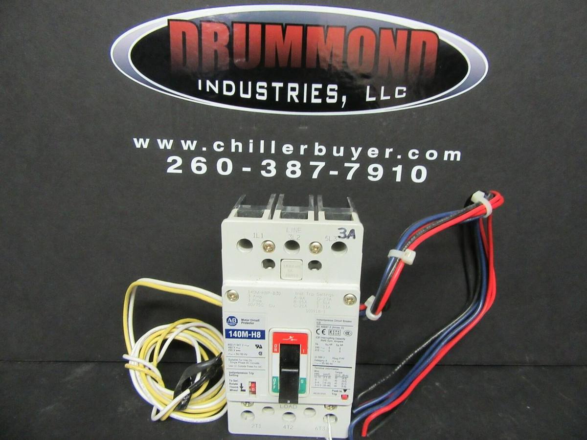 Used 3 AMP ALLEN BRADLEY 140M-H8 BREAKER 140M-H8P-B30 3 POLE 480 VAC W/ SHUNT TRIP