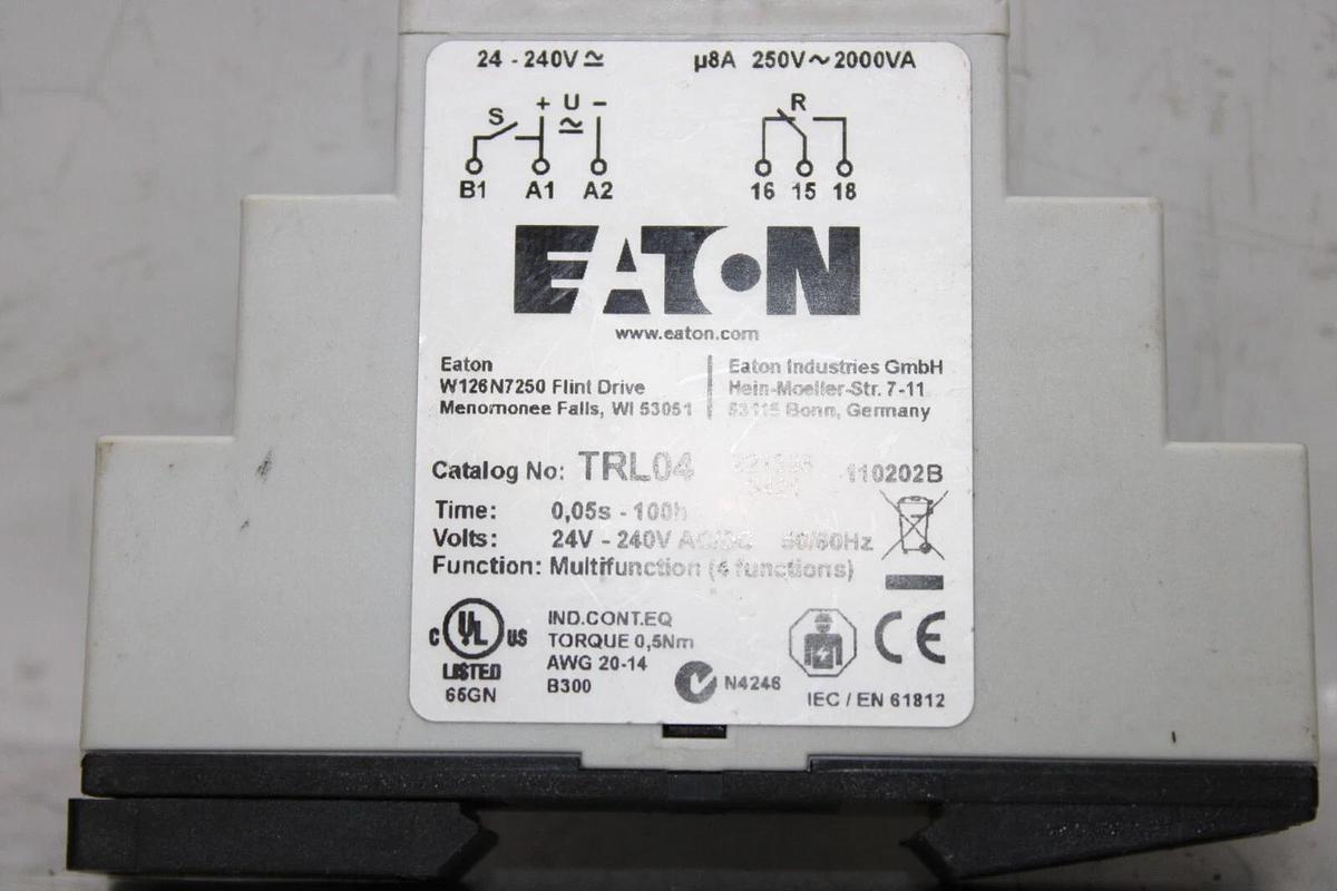 Used EATON MULTI-FUNCTION TIME DELAY RELAY TRL04 0.05 SEC - 100 HOUR 240 VOLT