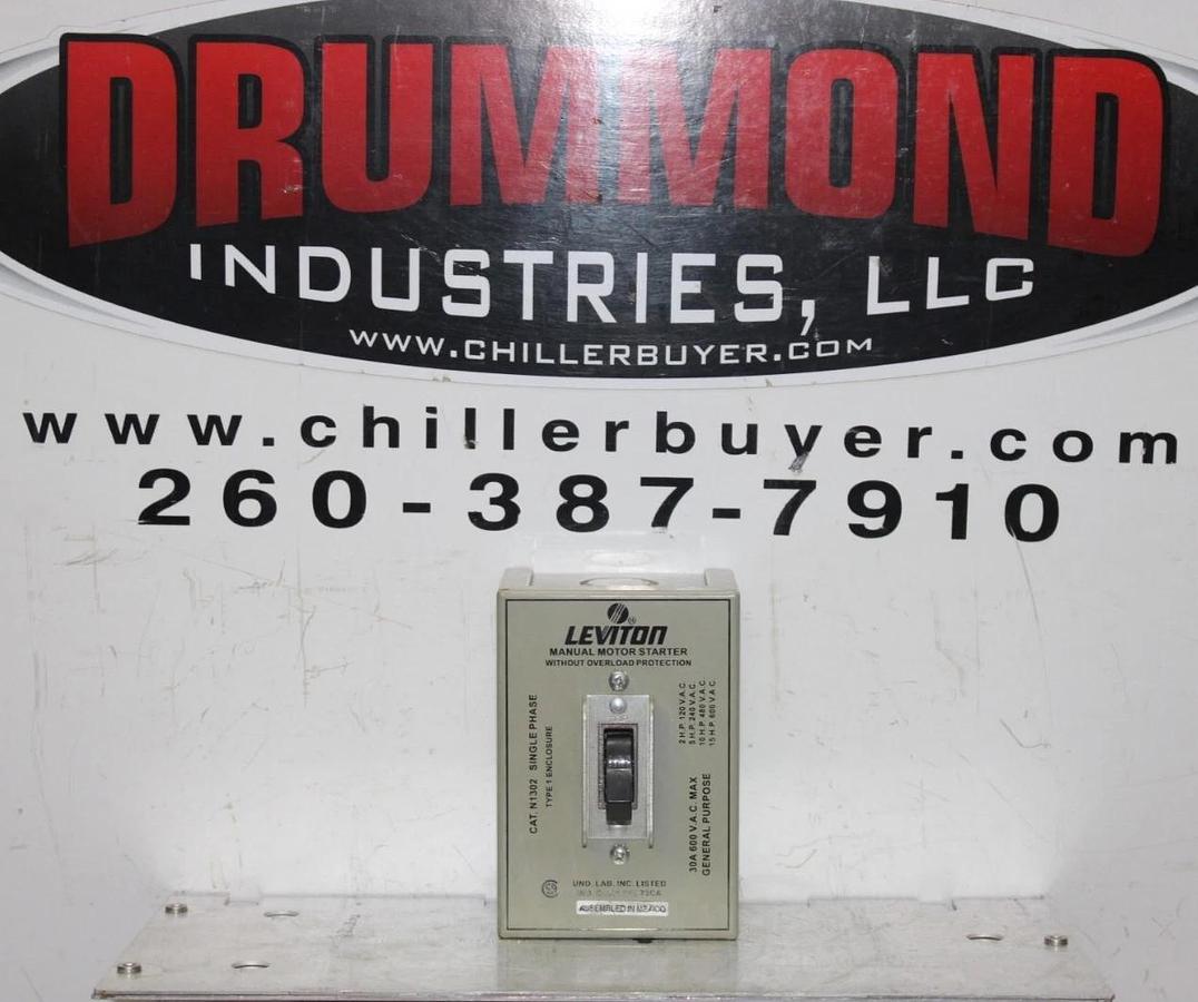 Used LEVITON MANUAL MOTOR STARTER N1302 SINGLE PHASE 30 AMP 600 VAC 15 HP