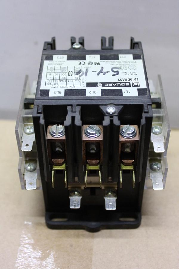 Used SQUARE D CONTACTOR 8910DPA53 50 AMP 600 VAC 30 HP COIL: 24 VOLT