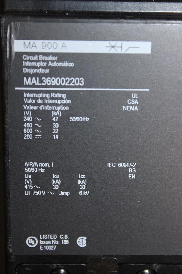 SQUARE D TYPE 1 CIRCUIT BREAKER ENCLOSURE MA1000S W/ MAL369002203 900 AMP
