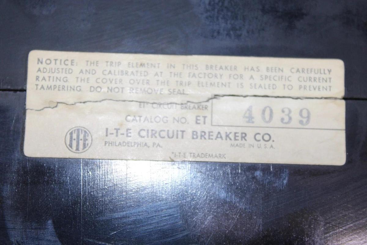 Used ITE CIRCUIT BREAKER ET4039 90 AMP 3-POLE 600 VAC F-FRAME ET-100 **WARRANTY**